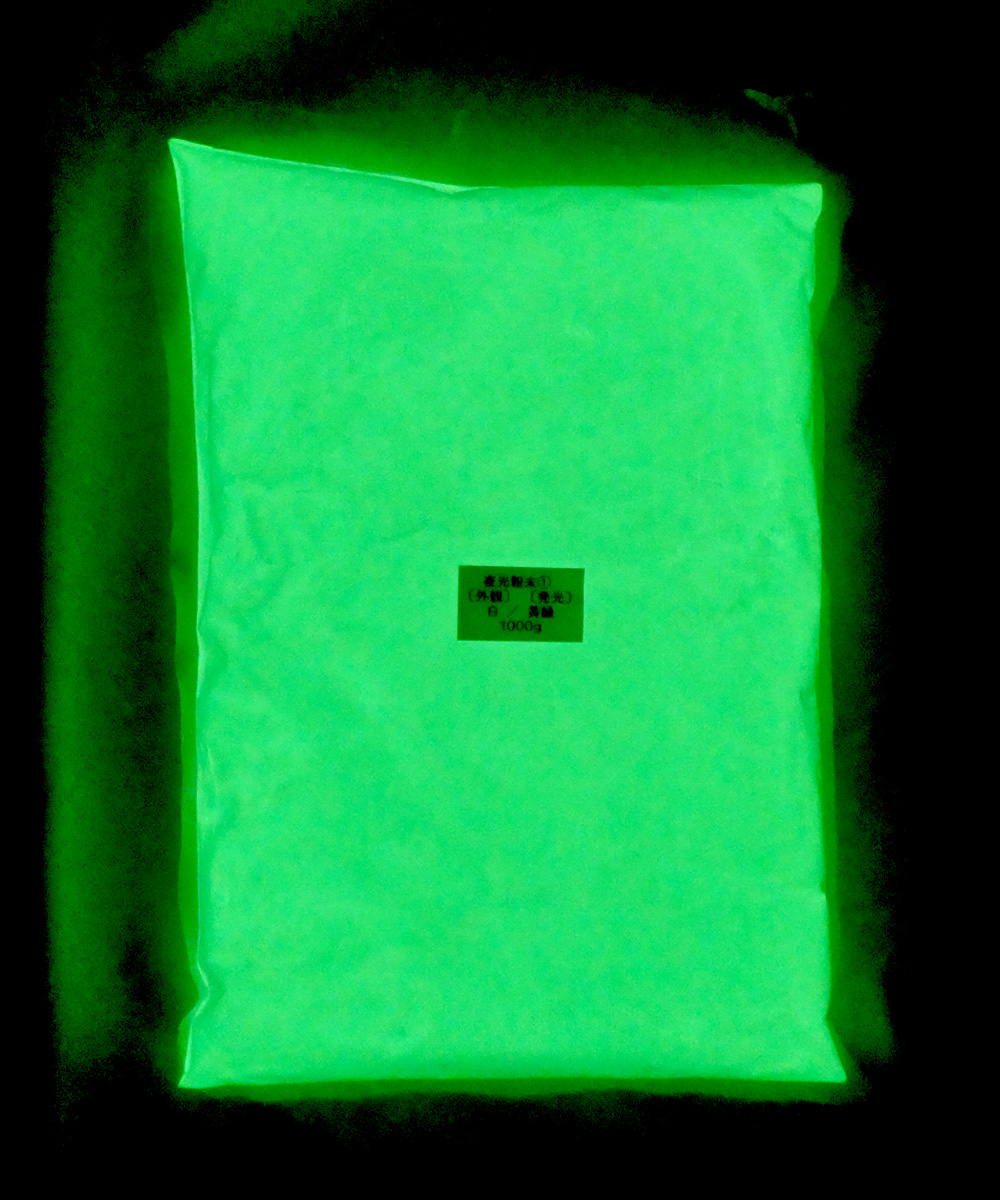 4143 PPLS (蓄光)夜光粉末 ①外観:白 発光:黄緑 1000g