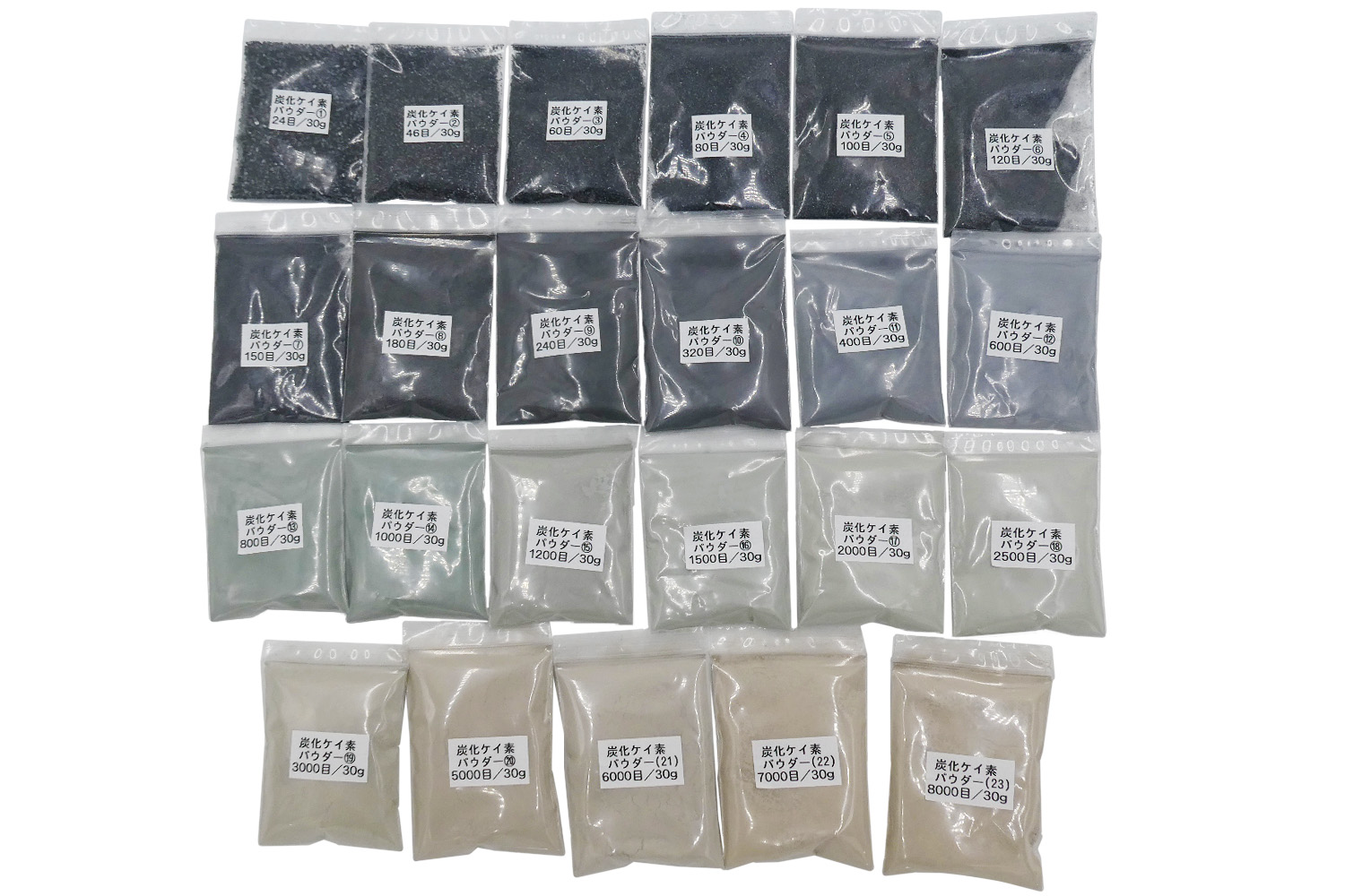 4096 PPLS 炭化ケイ素 ポリッシングパウダー 研磨剤 アソート23種×30g 24目～8000目