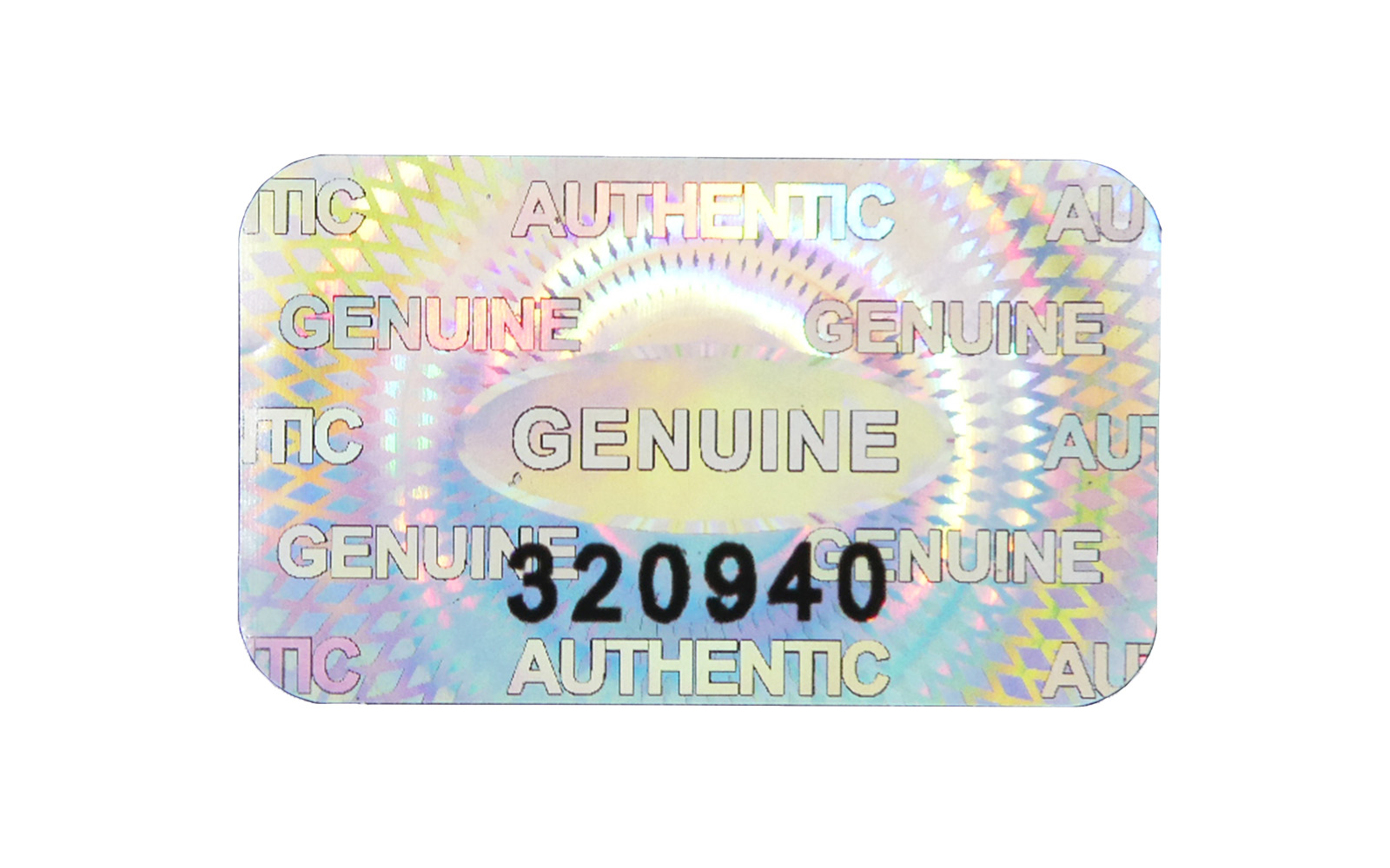 4140 PPLS シリアルナンバー入りVOIDラベル シルバー ホログラム反射 100枚 長方形 2.5×1.5cm